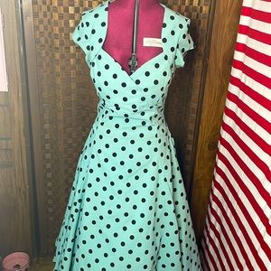 Polkadot Teal Blue 1950s Style Dress